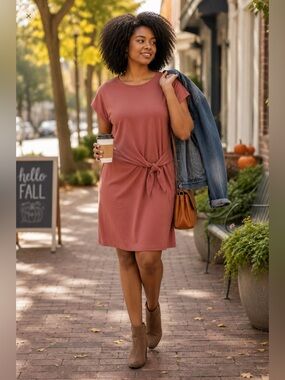 Nine West Terracotta Side Tie T-Shirt Dress XXL Soft Knit Casual